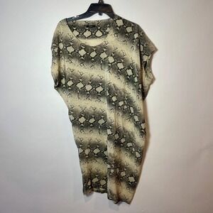 Toupy Snake Print Shift Silk Dress Womens XS Beige Black Short Sleeve Dolman